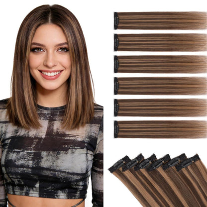 Echthaar Haarverlängerung Balayage Dunkelbraun/Hellbraun 50cm