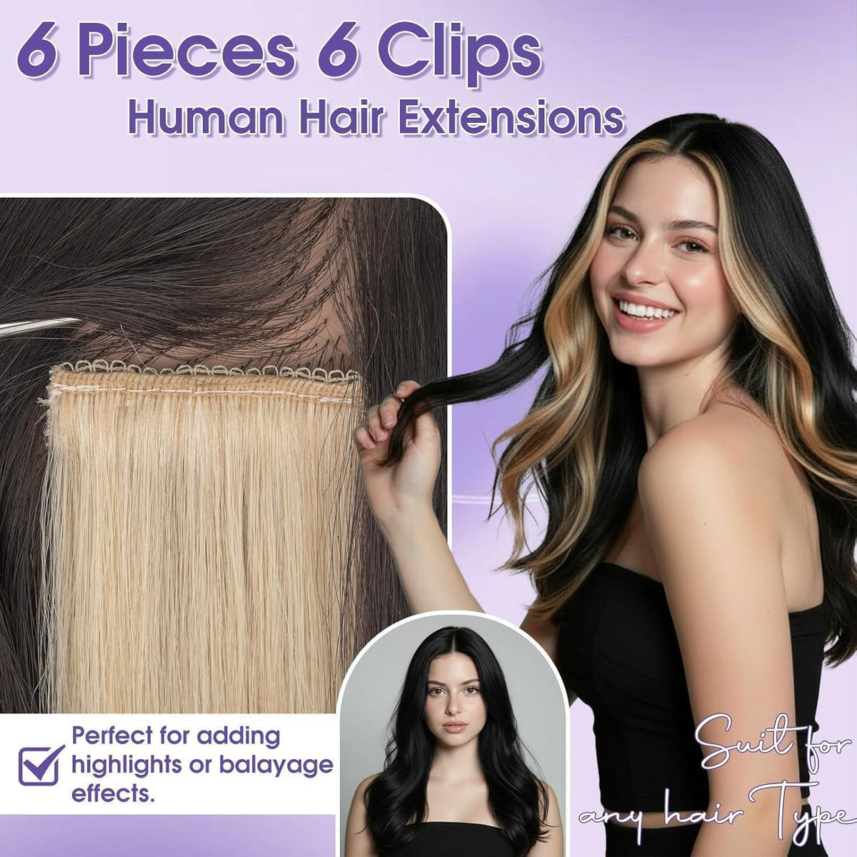Echthaar Haarverlängerung Balayage Dunkelbraun/Hellbraun 50cm
