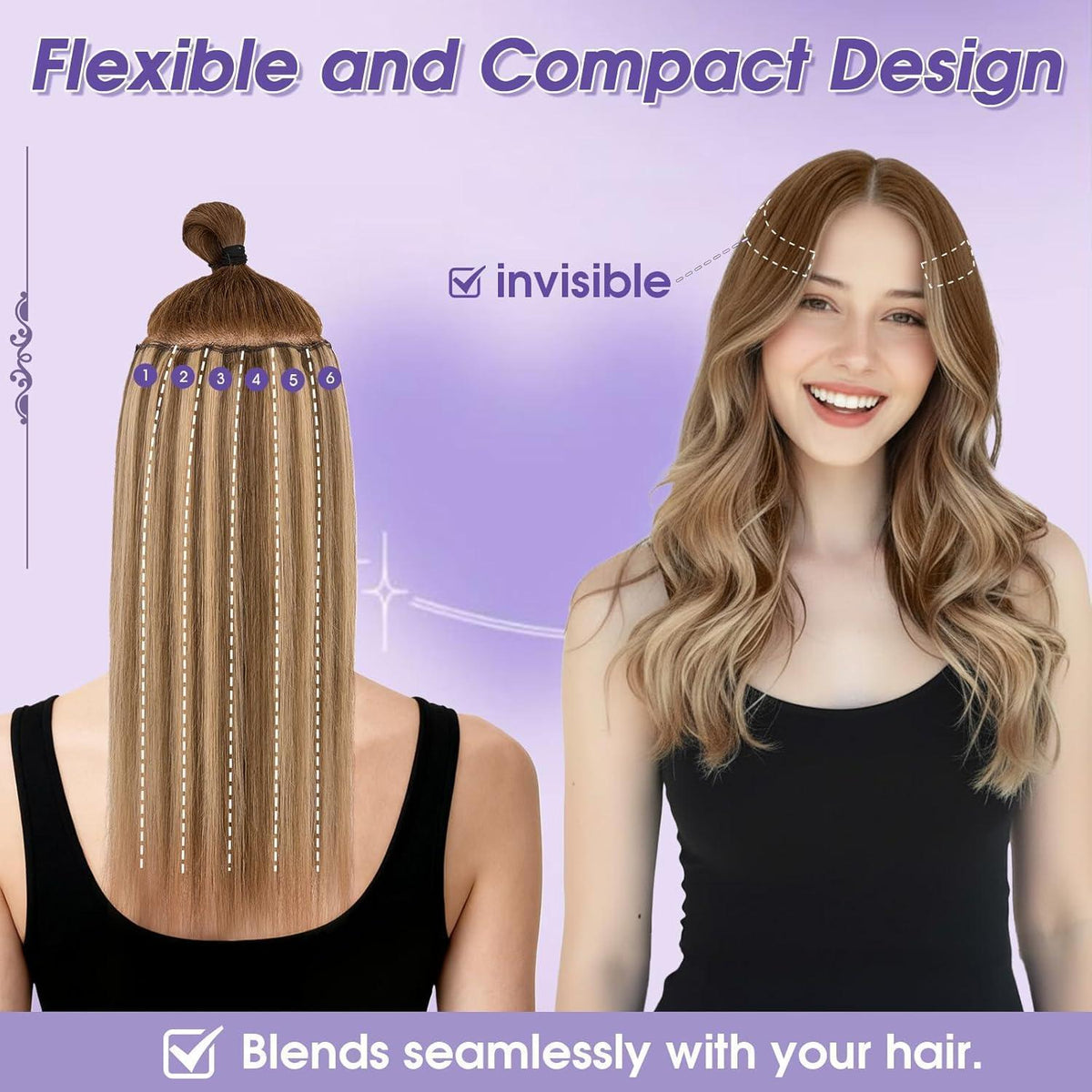 Echthaar Haarverlängerung Balayage Dunkelbraun/Hellbraun 50cm