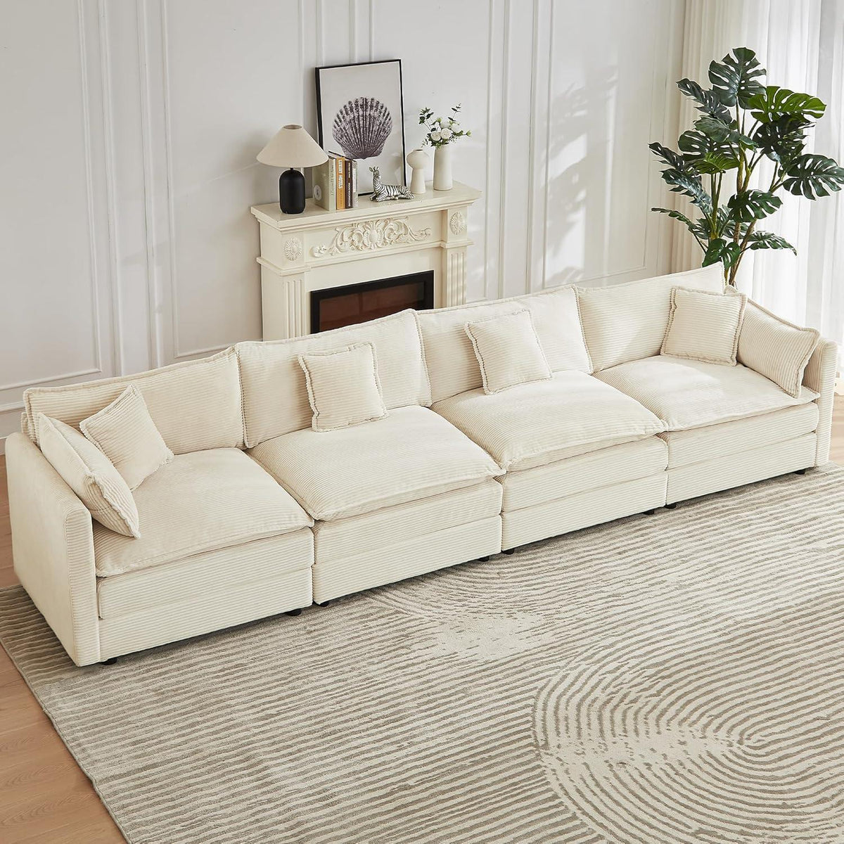 JIEXI Ecksofa mit Schlaffunktion – Beige Cord, Modern & Modular