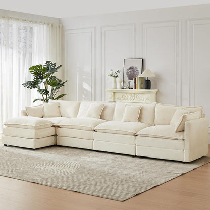Modulares Ecksofa mit Schlaffunktion – Beige Cord L-Form