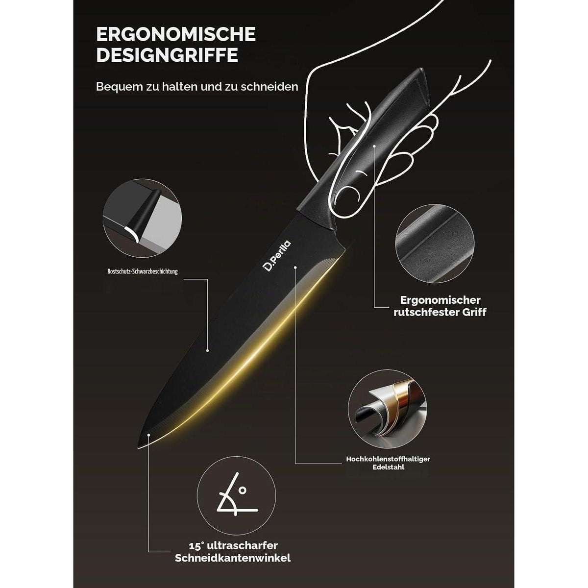 15-teiliges Edelstahl Messerblock Set – Scharf & Antihaftbeschichtet
