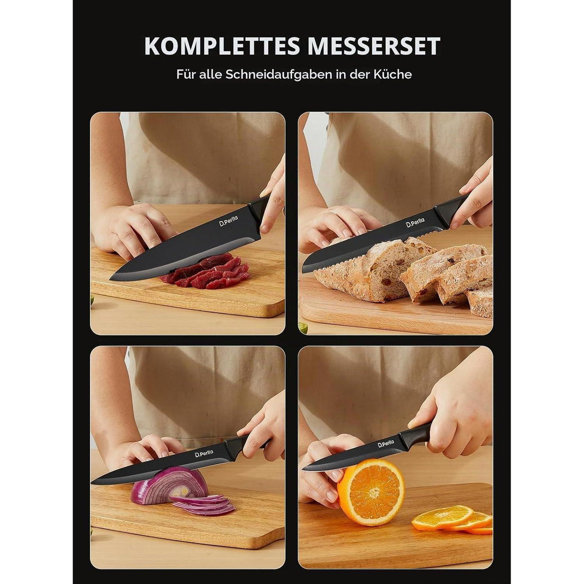 15-teiliges Edelstahl Messerblock Set – Scharf & Antihaftbeschichtet