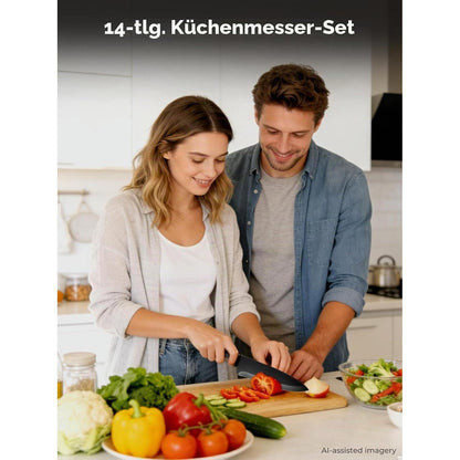 15-teiliges Edelstahl Messerblock Set – Scharf & Antihaftbeschichtet
