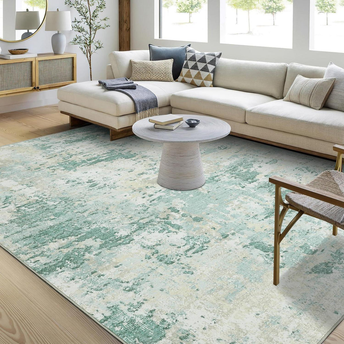 Abstrakter Teppich Grün 200x290 cm – Waschbar & Rutschfest