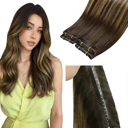 Echthaar Tressen Braun 60cm – Dunkelbraun Balayage Weft