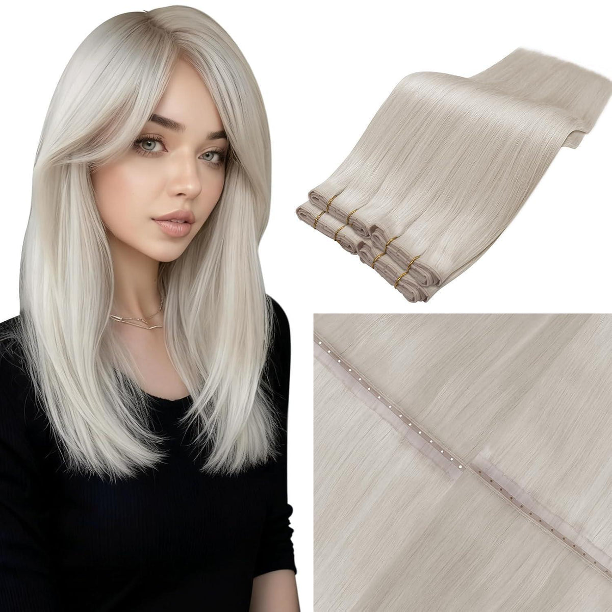 Echthaar Tressen Platinblond, 40cm, 50g, Butterfly Weft