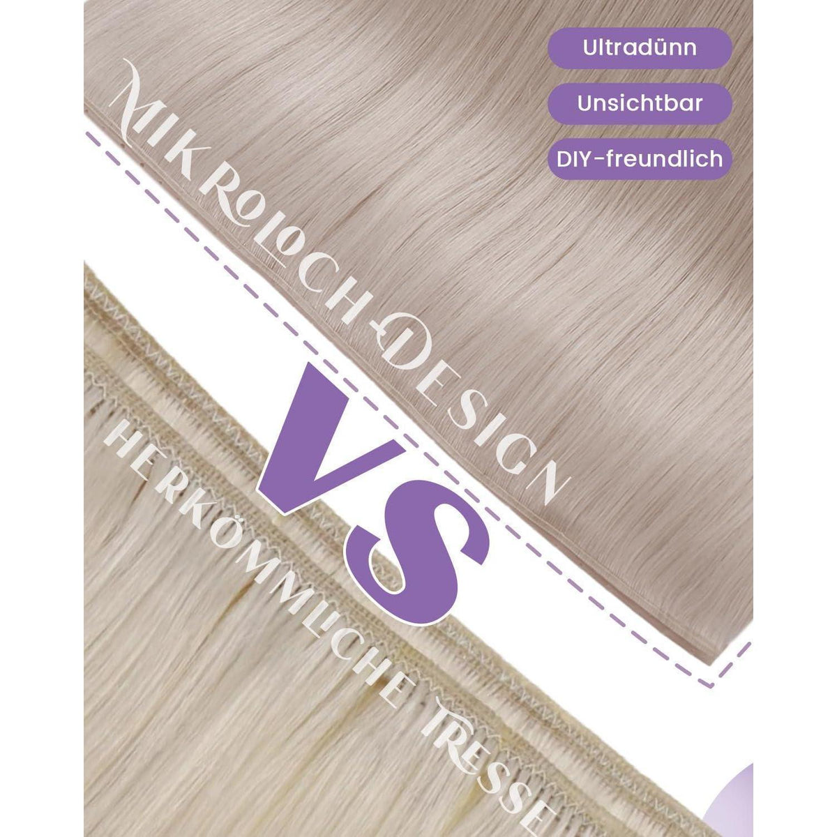 Echthaar Tressen Platinblond, 40cm, 50g, Butterfly Weft