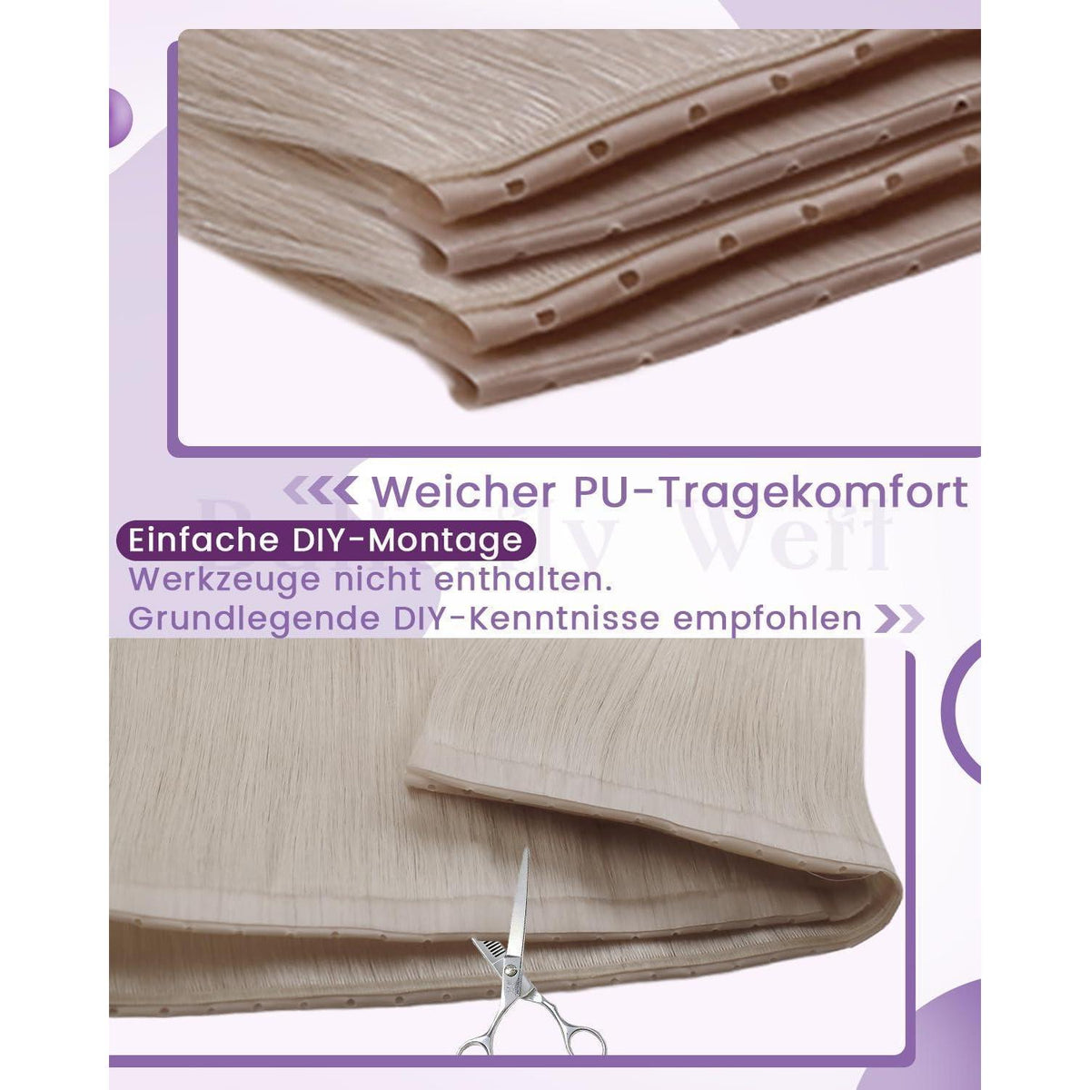 Echthaar Tressen Platinblond, 40cm, 50g, Butterfly Weft