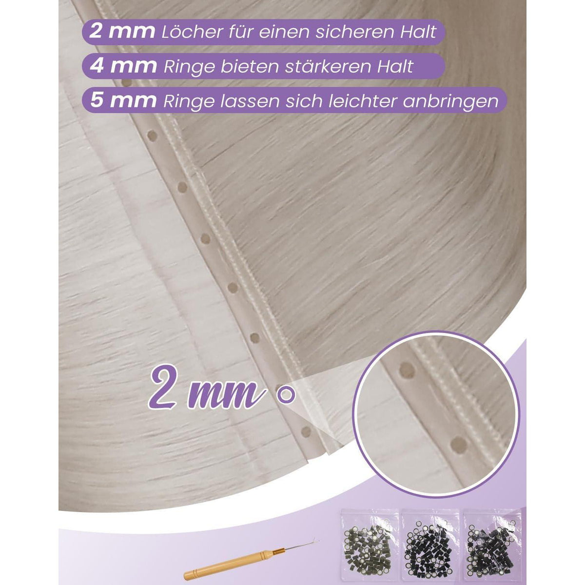 Echthaar Tressen Platinblond, 40cm, 50g, Butterfly Weft