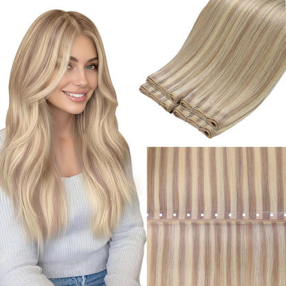 Blond Highlight Echthaar Tressen – Sew-in Weft Extensions 45cm