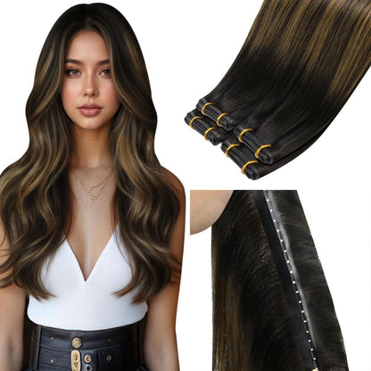 Echthaar Tressen Braun Balayage 55cm - 100g Weft