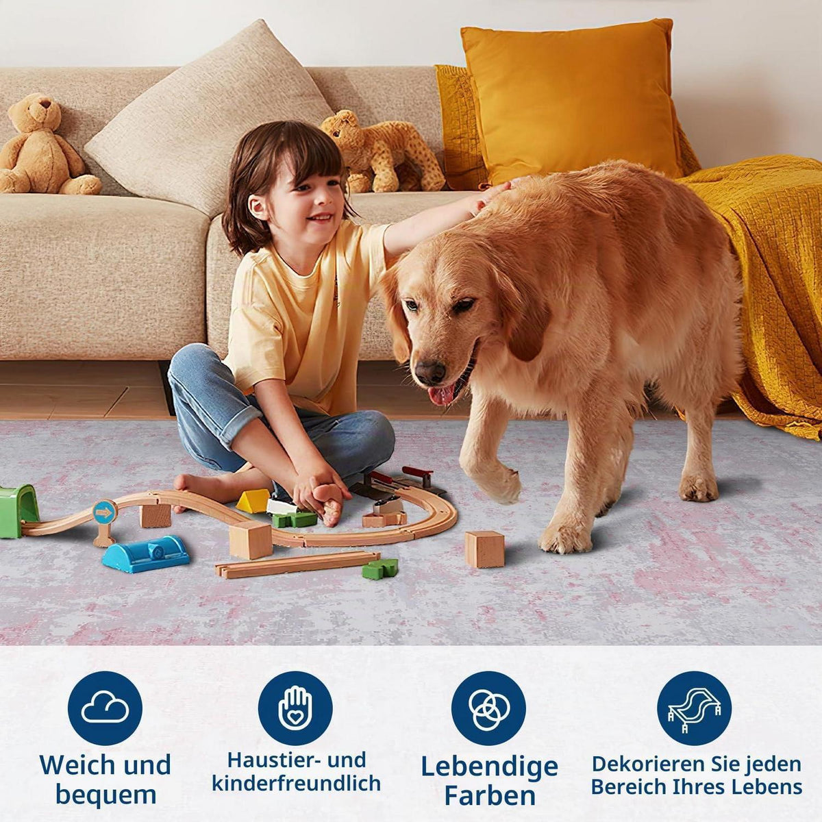 Abstrakter Teppich Rosa 160x230 cm – Kurzflor, Waschbar & Rutschfest