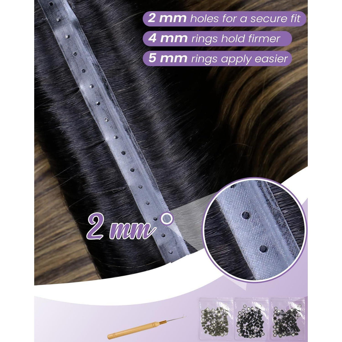 Echthaar Tressen Braun Balayage 50cm zum Einnähen