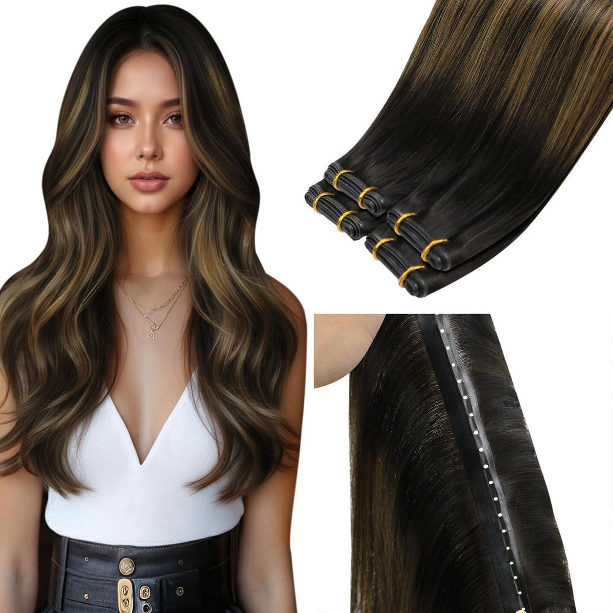 Echthaar Tressen Braun Balayage 60cm – Remy Menschenhaar