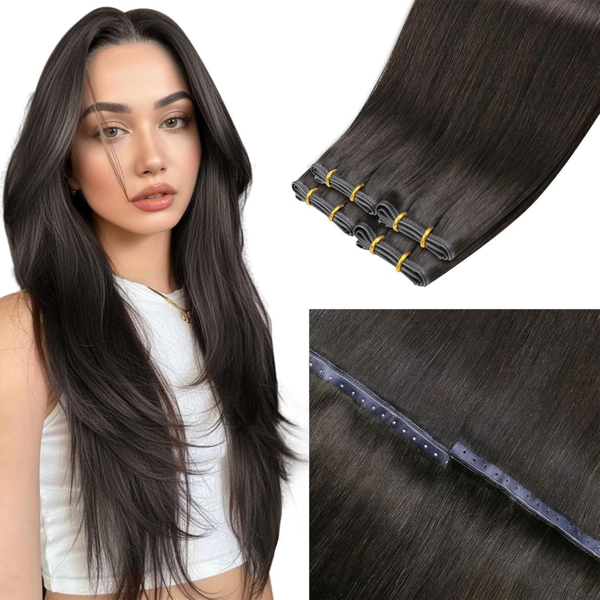 Echthaar Tressen Braun 55cm – Butterfly Weft Extensions