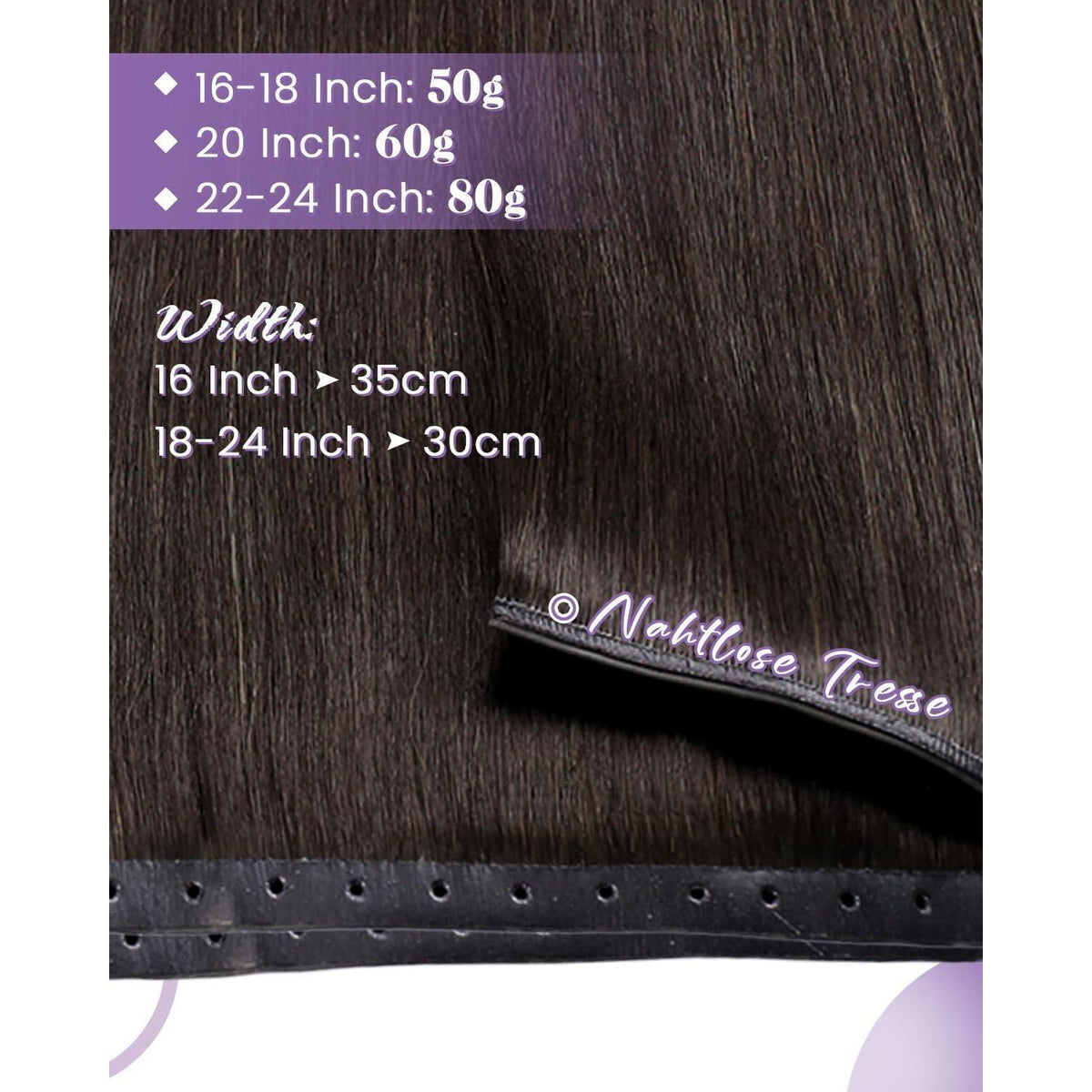 Echthaar Tressen Braun 55cm – Butterfly Weft Extensions