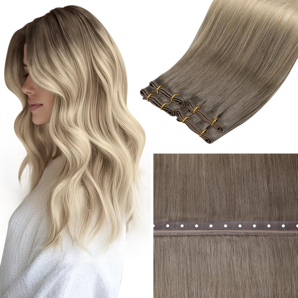 Echthaar Tressen Blond Balayage Ombre 45cm Zum Einnähen