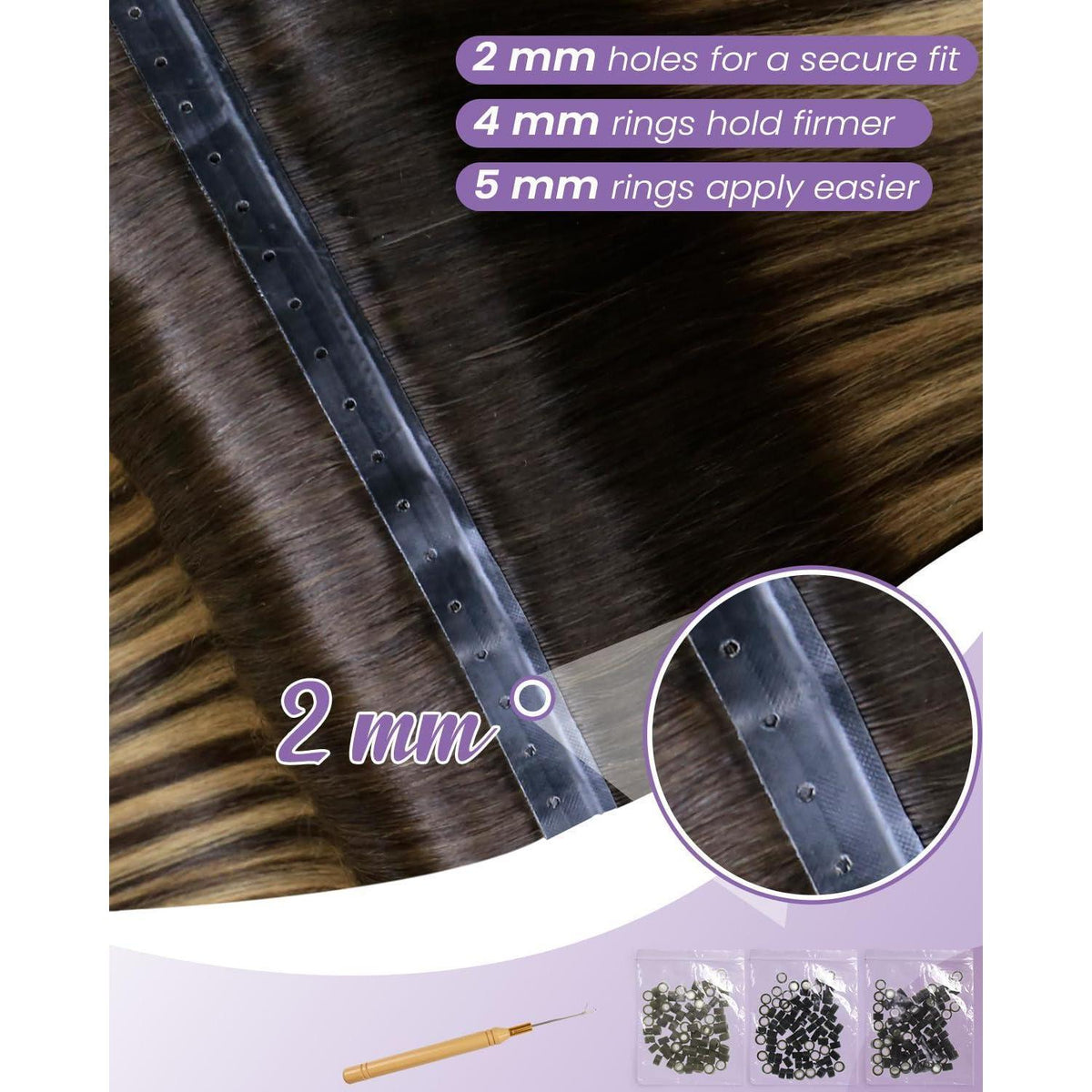Echthaar Tressen Ombre Braun 40cm - Remy Weft Extensions