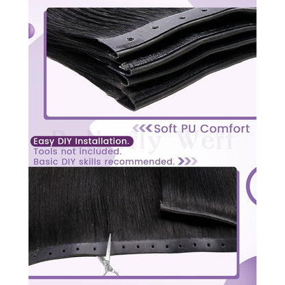 Echthaar Tressen Schwarz 50cm – Kleberfrei & Volumengebend