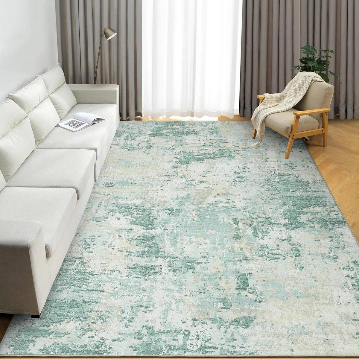 Abstrakter Teppich Grün 160x230 cm – Waschbar & Rutschfest