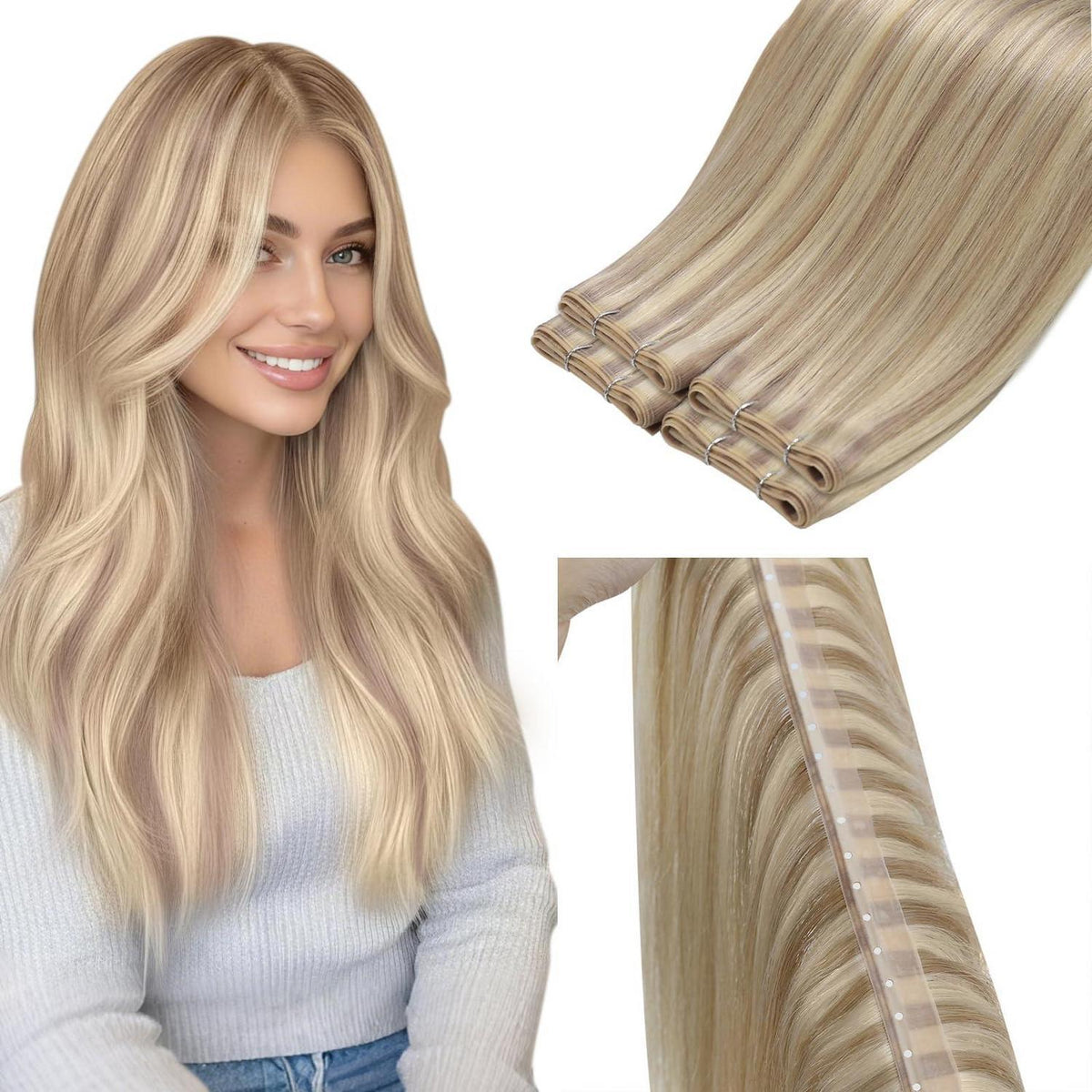 Blond Echthaar Tressen – Sew-in Weft #18/613, 45cm