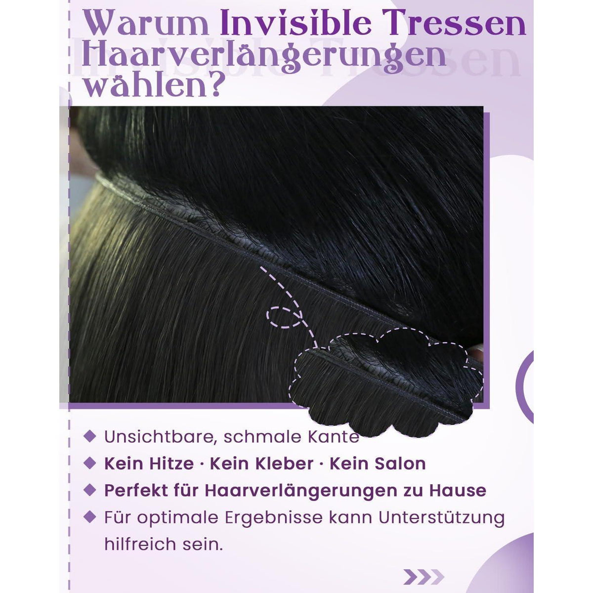 Echthaar Tressen Dunkelbraun 50cm – Butterfly Weft