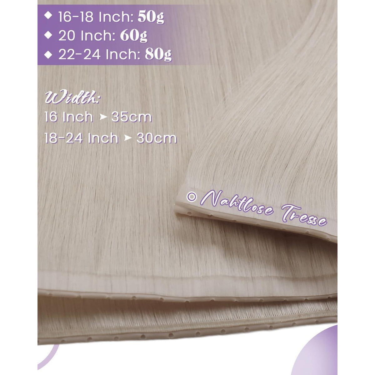 Echthaar Tressen Extensions Blond #60 – 45cm, 100g