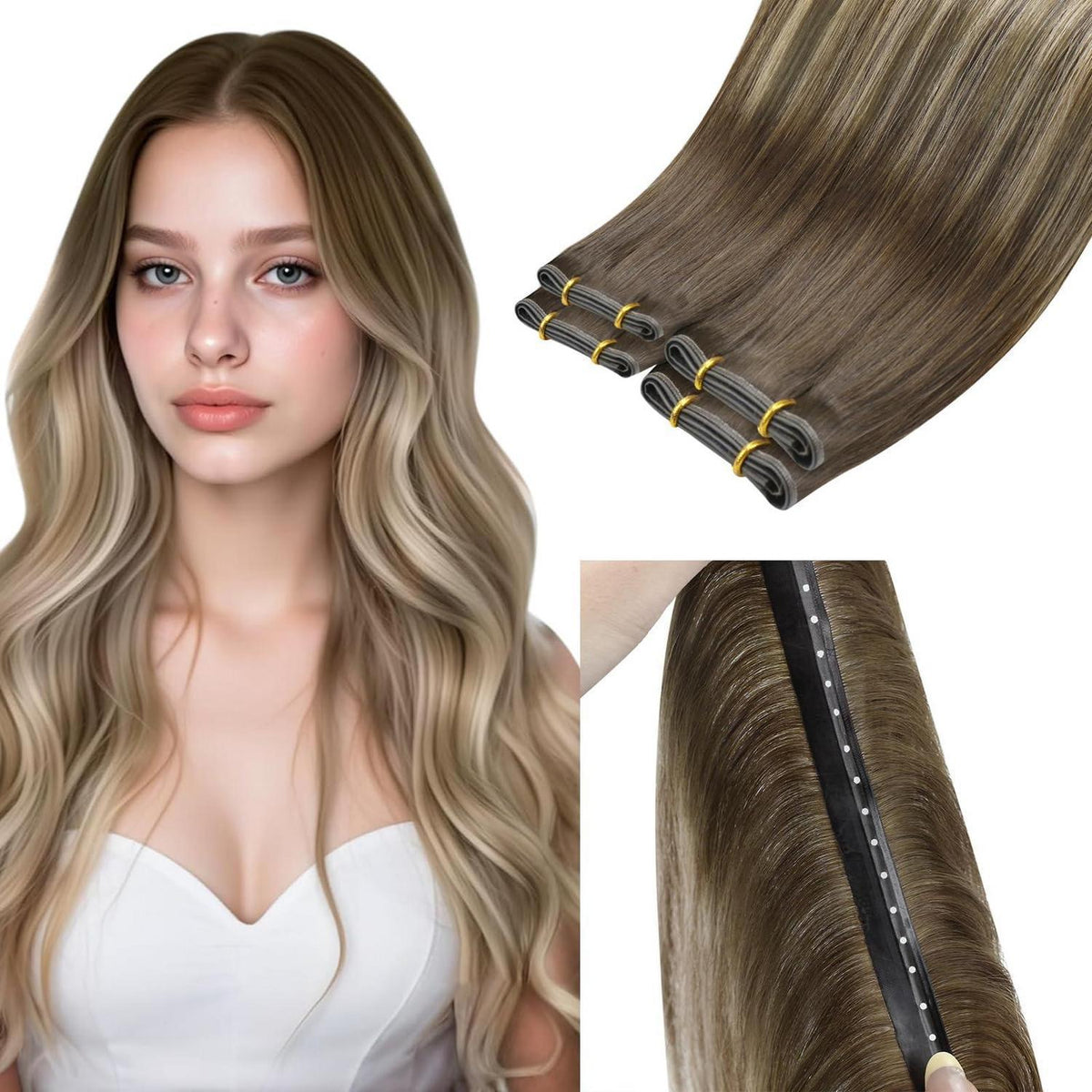 Echthaar Tressen Balayage Blond 55cm - Remy Haar 100g