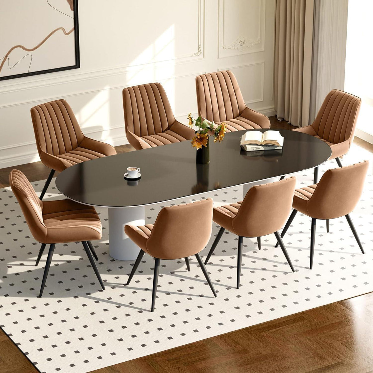 Esszimmerstühle 8er Set | Braun | Polsterstühle mit Sitzkissen