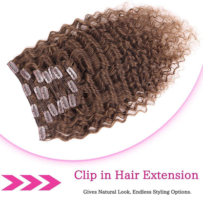 Deep Curly Echthaar Clip-Ins Dunkelbraun 60cm Haarverlängerung