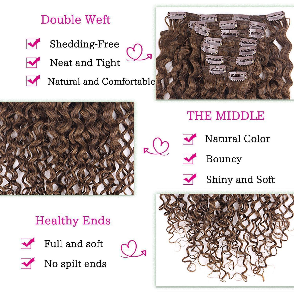 Kinky Curly Clip-in Haarverlängerung Echthaar Dunkel Braun 60cm