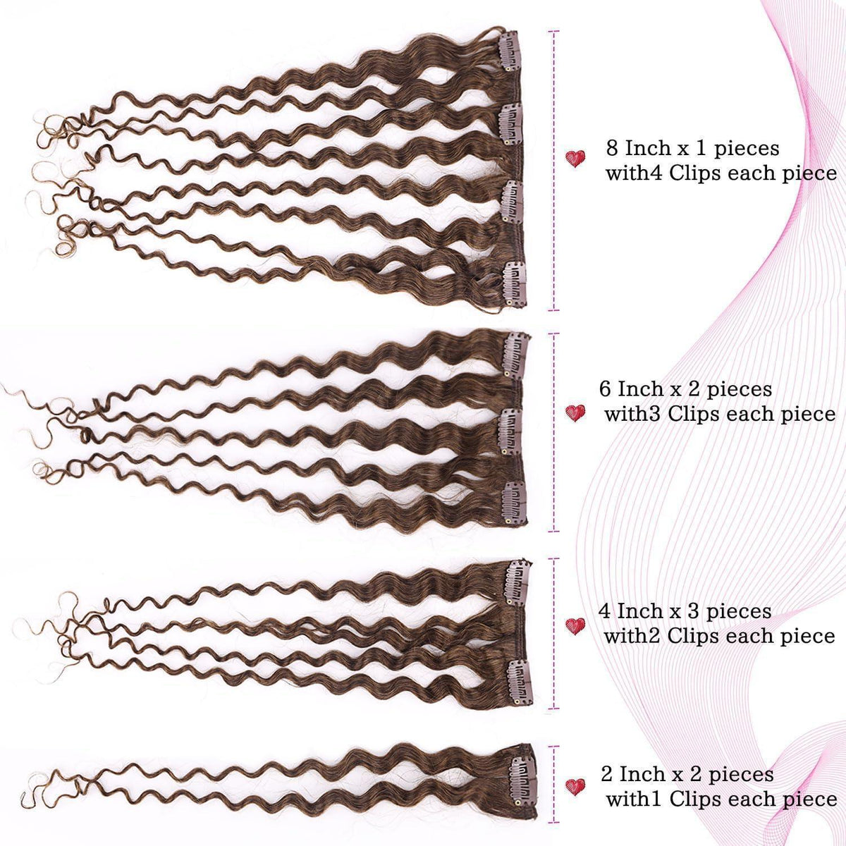 Kinky Curly Clip-in Haarverlängerung Echthaar Dunkel Braun 60cm