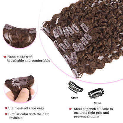 Kinky Curly Clip-in Haarverlängerung Echthaar Dunkel Braun 60cm