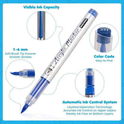 168 Acryl-Malstifte Set mit Pinselspitze – Vielseitig & Geschenkidee