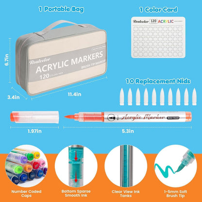 168 Acryl-Malstifte Set mit Pinselspitze – Vielseitig & Geschenkidee