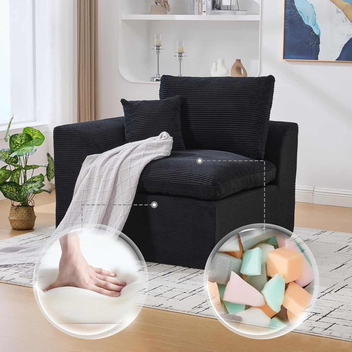 Compressed Cordstoff Sofa Schwarz – Flexibel als 1er oder 2er