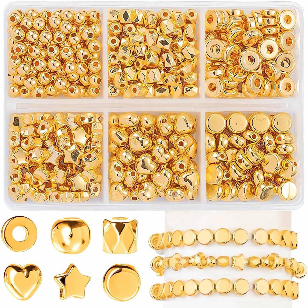 350 Gold Schmuckperlen Set DIY Bastelset für Armbänder & Ketten