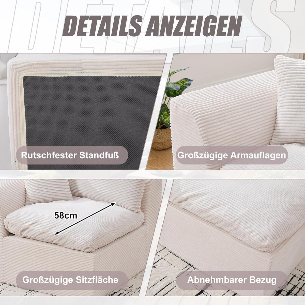 Compressed Cordstoff Sofa – Einzelsitzer & Zweisitzer für kleine Räume