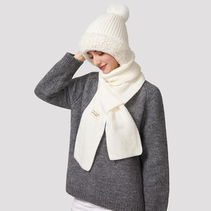 Thermo Wintermütze Damen 3in1 mit Halswärmer & Bommel