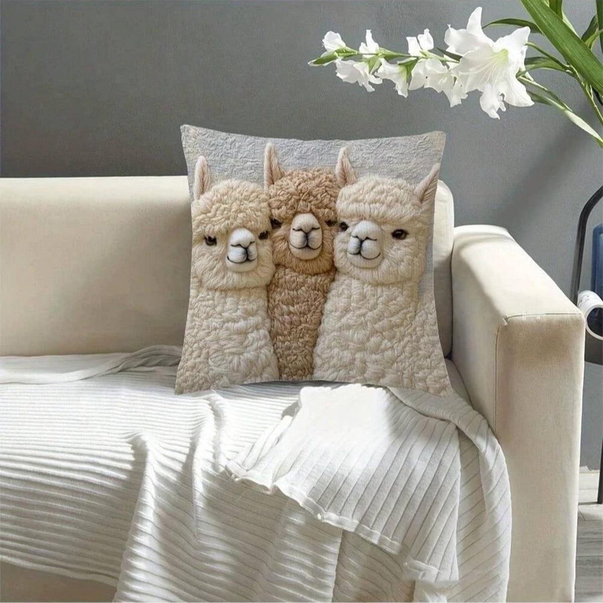 2x Kissenbezug Esel Alpaka – 45x45cm, Weicher Kurzflor