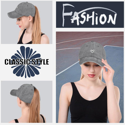 Pferdeschwanz Baseball Cap Herz Stickerei Damen Verstellbar