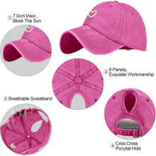 Pferdeschwanz Baseball Cap Herz Stickerei Damen Verstellbar Rosa