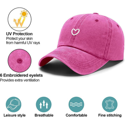 Pferdeschwanz Baseball Cap Herz Stickerei Damen Verstellbar Rosa