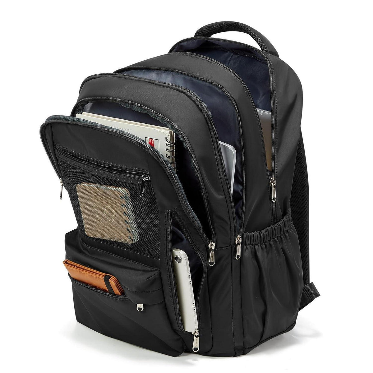 Schulrucksack Herren Damen – Leichter Rucksack mit vielen Fächern Schwarz