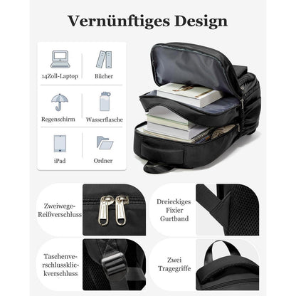 Schulrucksack Herren Damen – Leichter Rucksack mit vielen Fächern Schwarz