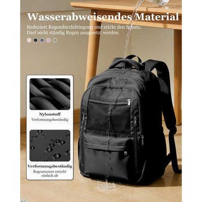 Schulrucksack Herren Damen – Leichter Rucksack mit vielen Fächern Schwarz