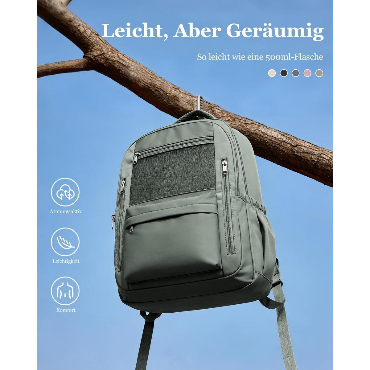 Grün A2-Grün Rucksack Schule Herren Damen – Leichter Schulrucksack 30L