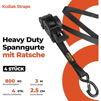 Spanngurte Automatik 3m mit S-Haken – 800KG – 4er Set