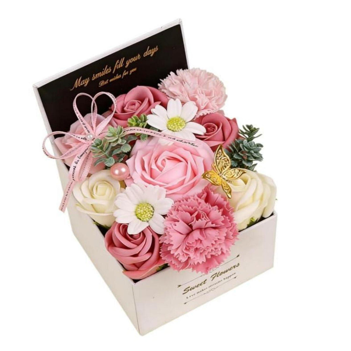 Seifenrosen Blumenstrauß im Karton – Duftende Deko für Muttertag